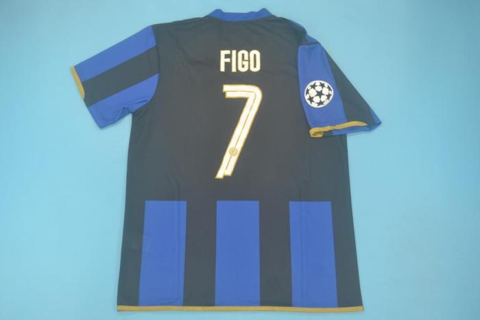 with Scudetto+UCL Patch Retro Jersey 2008-2009 Inter Milan FIGO 7 UCL Version Home Soccer Jersey Vintage Football Shirt
