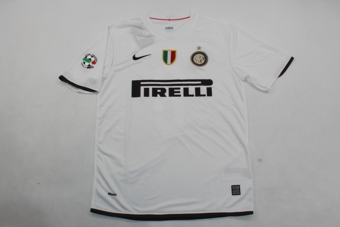 with Scudetto+Serie A Patch Retro Jersey 2008-2009 Inter Milan Away White Vintage Soccer Jersey
