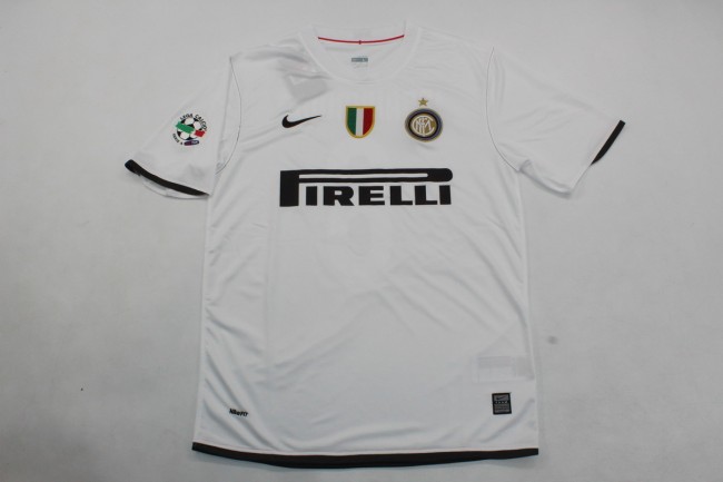 with Scudetto+Serie A Patch Retro Jersey 2008-2009 Inter Milan Away White Vintage Soccer Jersey