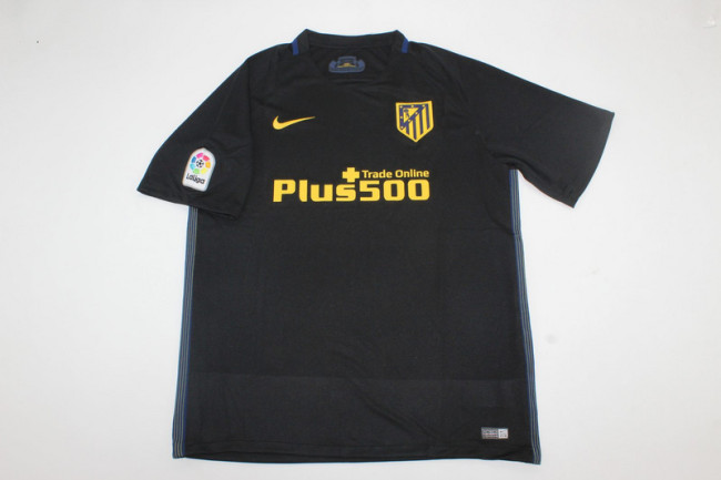 with LFP Patch Retro Jersey 2016-2017 Atletico Madrid Away Black Soccer Jersey Vintage Football Shirt