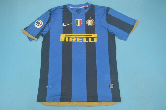 with Scudetto+Serie A Patch Retro Jersey 2008-2009 Inter Milan IBRAHIMOVIC 8 League Version Home Soccer Jersey Vintage Football Shirt
