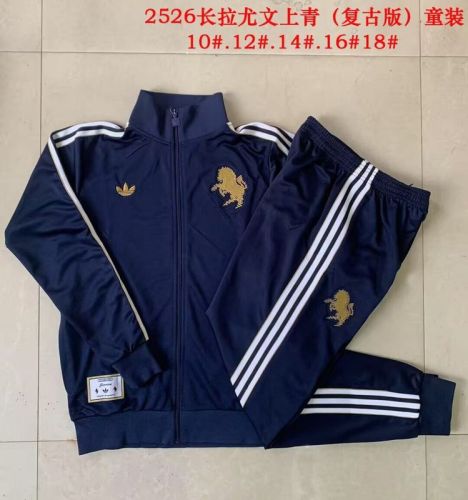 Retro Model Youth 2025-2026 Juventus Dark Blue Soccer Training Jacket Football Jacket and Pants
