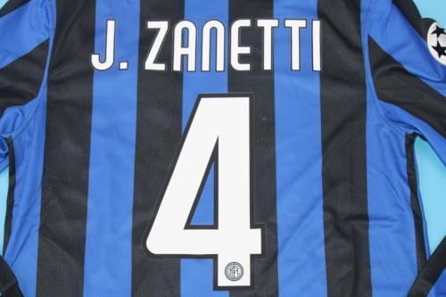 with Front Lettering+Scudetto+UCL Patch Retro Jersey Long Sleeve Inter Milan 2009-2010 J.ZANETTI 4 Home UCL Final Soccer Jersey