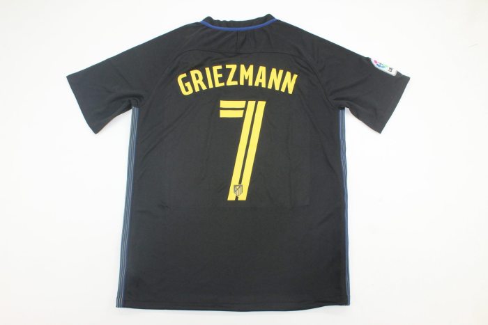 with LFP Patch Retro Jersey 2016-2017 Atletico Madrid GRIEZMANN 7 Away Black Soccer Jersey Vintage Football Shirt