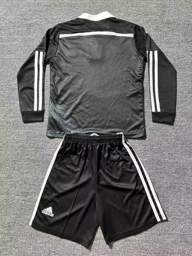 Retro Jersey Long Sleeve Youth Uniform Kids Kit 2014-2015 Real Madrid Third Away Black Soccer Jersey Shorts Child Football Set