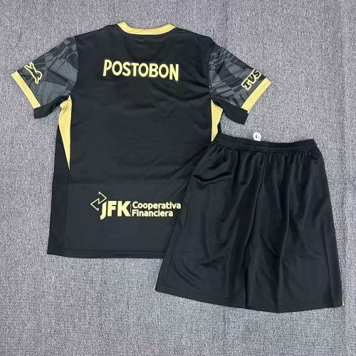 Youth Uniform Kids Kit 2025-2026 Atletico Nacional Away Black Soccer Jersey Shorts Child Football Set