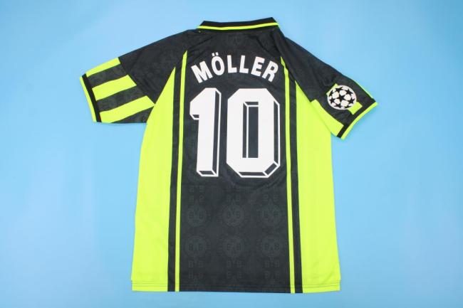with UCL Patch Retro Jersey 1996-1997 Borussia Dortmund MOLLER 10 Away Black Soccer Jersey Vintage BVB Football Shirt