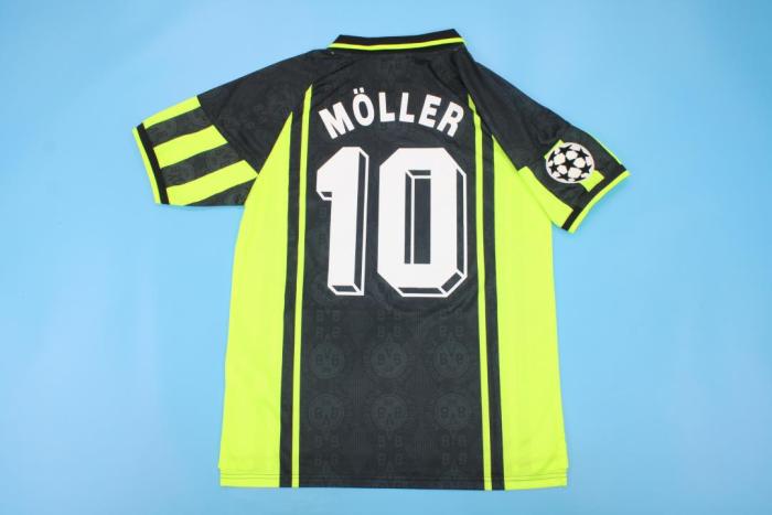 with UCL Patch Retro Jersey 1996-1997 Borussia Dortmund MOLLER 10 Away Black Soccer Jersey Vintage BVB Football Shirt