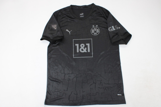 with Bundesliga Patch Retro Jersey 2022-2023 Borussia Dortmund All Black Special Edition Soccer Jersey BVB Vintage Football Shirt