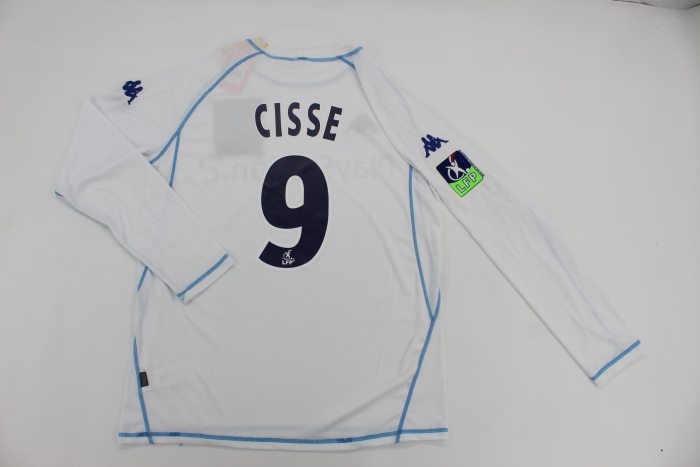 with LFP Patch Retro Jersey Long Sleeve 2003-2004 AJ Auxerre CISSE 9 Home Soccer Jersey Vintage Football Shirt