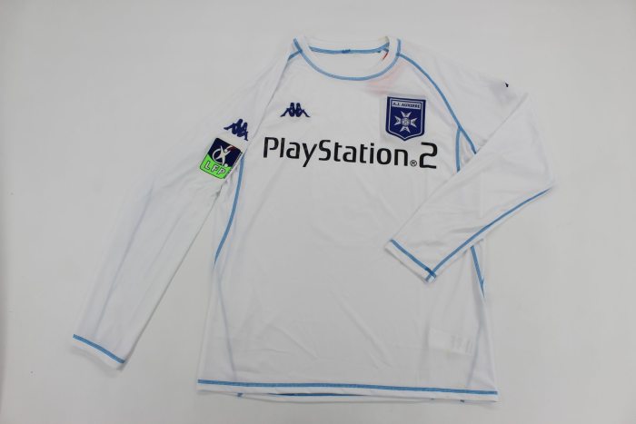 with LFP Patch Retro Jersey Long Sleeve 2003-2004 AJ Auxerre CISSE 9 Home Soccer Jersey Vintage Football Shirt
