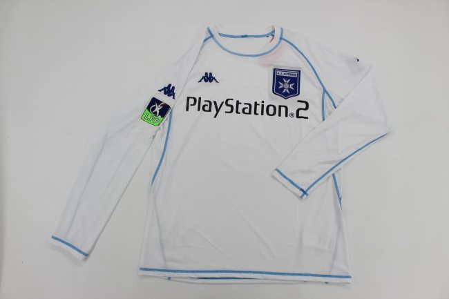 with LFP Patch Retro Jersey Long Sleeve 2003-2004 AJ Auxerre Home Soccer Jersey Vintage Football Shirt