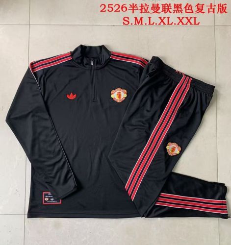 2025-2026 Manchester United Black Soccer Training Sweater and Pants Football Kit
