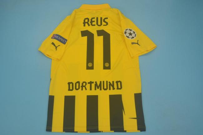 with Front Lettering+UCL Patch Retro Jersey 2012-2013 Borussia Dortmund REUS 11 Home Soccer Jersey Vintage BVB Football Shirt