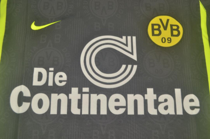 with UCL Patch Retro Jersey 1996-1997 Borussia Dortmund Away Black Soccer Jersey Vintage BVB Football Shirt