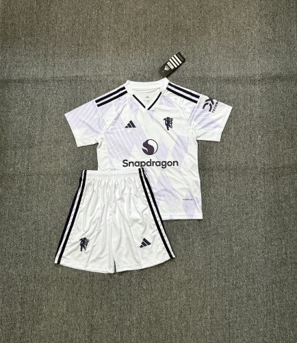 Youth Uniform Kids Kit 2025-2026 Manchester United Away Soccer Jersey Shorts Child Football Set