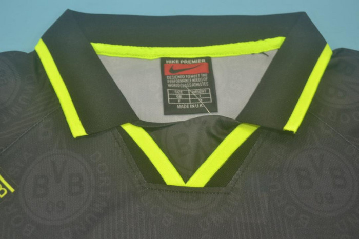 with UCL Patch Retro Jersey 1996-1997 Borussia Dortmund Away Black Soccer Jersey Vintage BVB Football Shirt