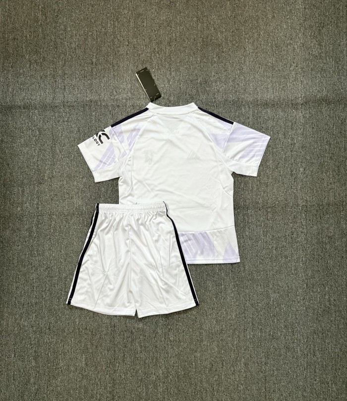 Youth Uniform Kids Kit 2025-2026 Manchester United Away Soccer Jersey Shorts Child Football Set