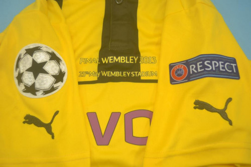 with Front Lettering+UCL Patch Retro Jersey 2012-2013 Borussia Dortmund Home Soccer Jersey Vintage BVB Football Shirt