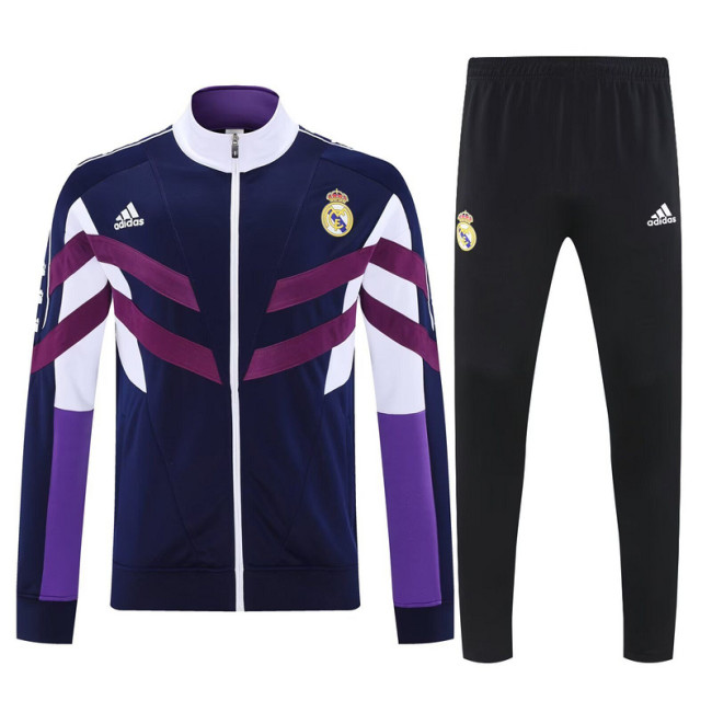 2025-2026 Real Madrid Dark Blue/Purple/White Soccer Windbreaker Jacket and Pants Football Tracksuit