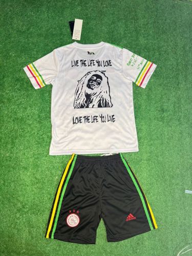 Youth Uniform Kids Kit Ajax 2025-2026 Ajax Bob Marley Edition Soccer Jersey Shorts White Child Football Set