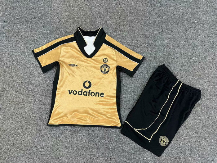 Retro Youth Uniform Kids Kit 2000-2001 Manchester United Reversible Soccer Jersey Shorts Vintage Child Football Set