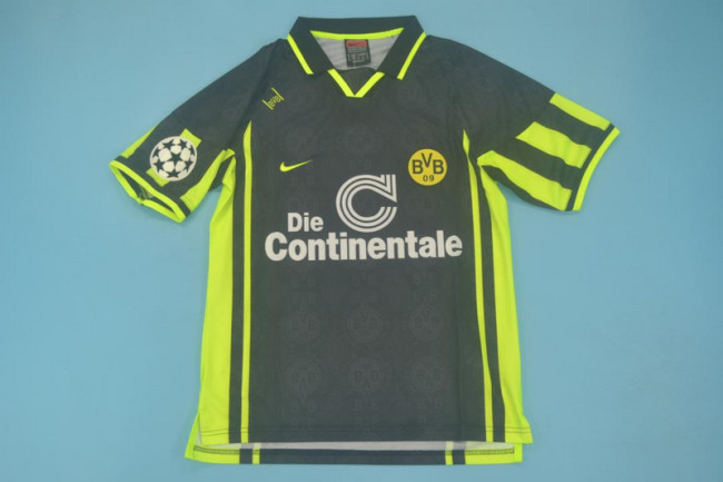 with UCL Patch Retro Jersey 1996-1997 Borussia Dortmund Away Black Soccer Jersey Vintage BVB Football Shirt