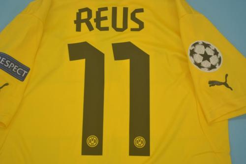with Front Lettering+UCL Patch Retro Jersey 2012-2013 Borussia Dortmund REUS 11 Home Soccer Jersey Vintage BVB Football Shirt