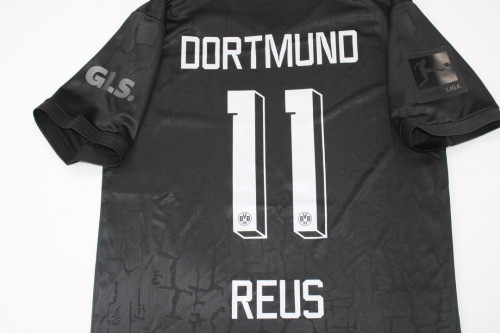 with Bundesliga Patch Retro Jersey 2022-2023 Borussia Dortmund REUS 11 All Black Special Edition Soccer Jersey BVB Vintage Football Shirt
