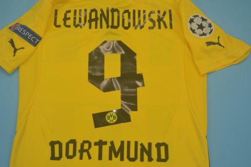 with Front Lettering+UCL Patch Retro Jersey 2012-2013 Borussia Dortmund LEWANDOWSKI 9 Home Soccer Jersey Vintage BVB Football Shirt