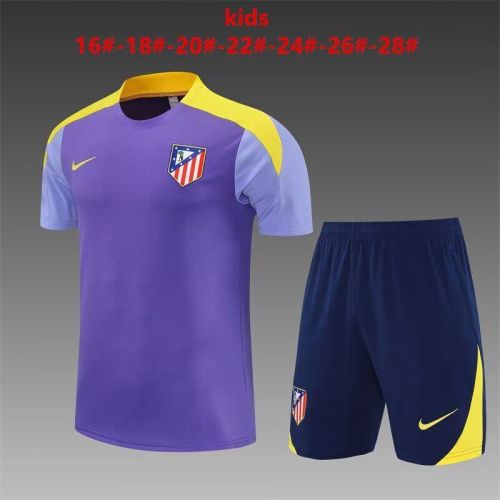 Youth Uniform Kids Kit 2025-2026 Atletico Madrid Purple Soccer Training Jersey Shorts Child Football Set
