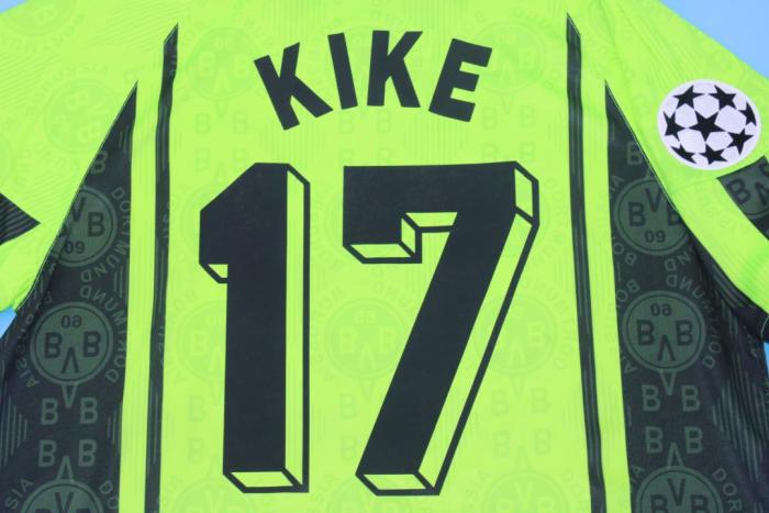 with UCL Patch Retro Jersey 1996-1997 Borussia Dortmund KIKE 17 Home Soccer Jersey Vintage Football Shirt