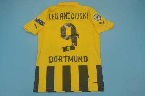 with Front Lettering+UCL Patch Retro Jersey 2012-2013 Borussia Dortmund LEWANDOWSKI 9 Home Soccer Jersey Vintage BVB Football Shirt
