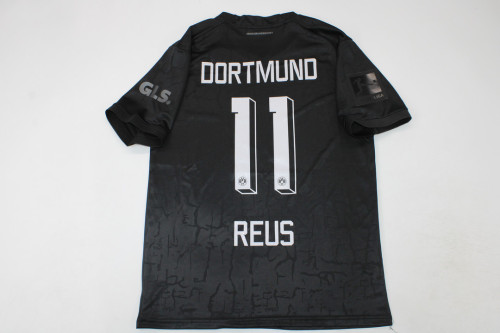 with Bundesliga Patch Retro Jersey 2022-2023 Borussia Dortmund REUS 11 All Black Special Edition Soccer Jersey BVB Vintage Football Shirt