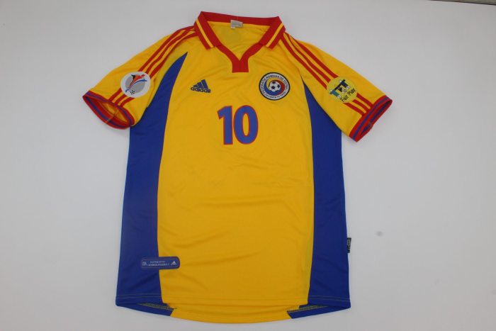with Patch Retro Jersey 2000 Romania HAGI 10 Home Soccer Jersey Vintage Football Shirt