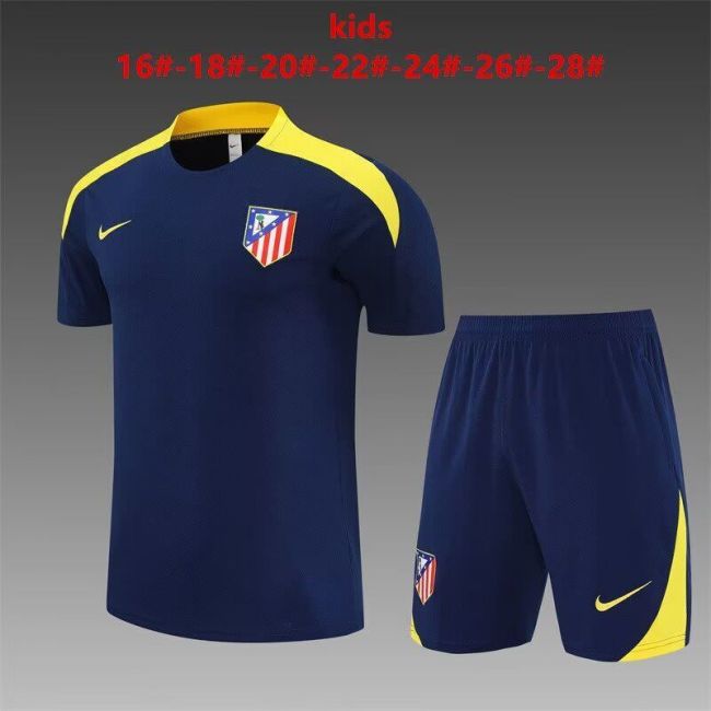 Youth Uniform Kids Kit 2025-2026 Atletico Madrid Dark Blue Soccer Training Jersey Shorts Child Football Set