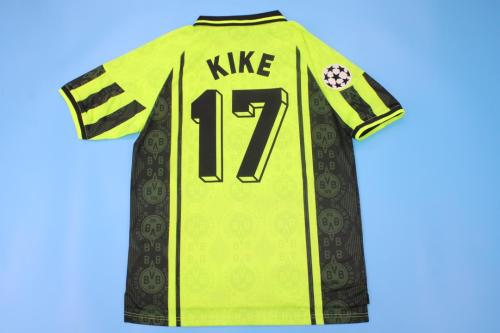 with UCL Patch Retro Jersey 1996-1997 Borussia Dortmund KIKE 17 Home Soccer Jersey Vintage Football Shirt