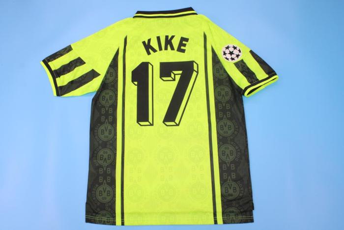 with UCL Patch Retro Jersey 1996-1997 Borussia Dortmund KIKE 17 Home Soccer Jersey Vintage Football Shirt