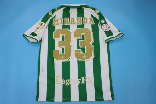 with Front Lettering+Copa de rey Patch Retro Jersey Real Betis 2021-2022 MIRANDA 33 COPA DE REY FINAL Home Soccer Jersey Vintage Football Shirt