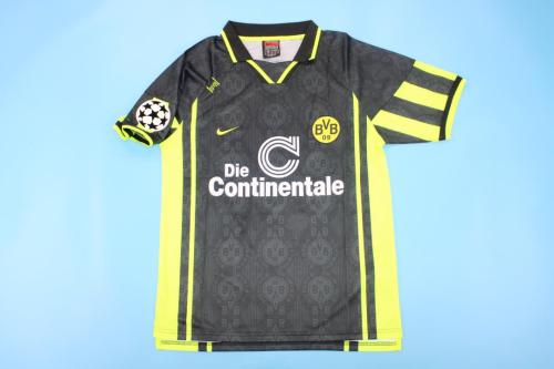 with UCL Patch Retro Jersey 1996-1997 Borussia Dortmund MOLLER 10 Away Black Soccer Jersey Vintage BVB Football Shirt