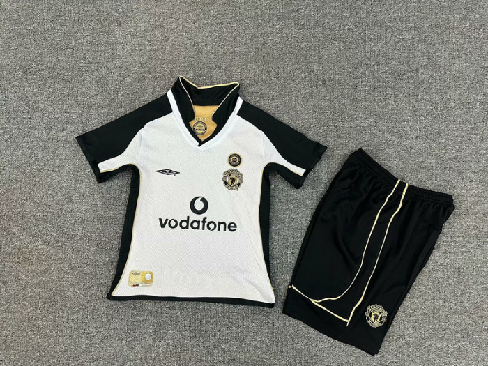 Retro Youth Uniform Kids Kit 2000-2001 Manchester United Reversible Soccer Jersey Shorts Vintage Child Football Set