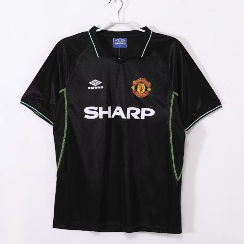 Retro Jersey 1998-1999 Manchester United Third Away Black Soccer Jersey White Man Utd Football Shirt