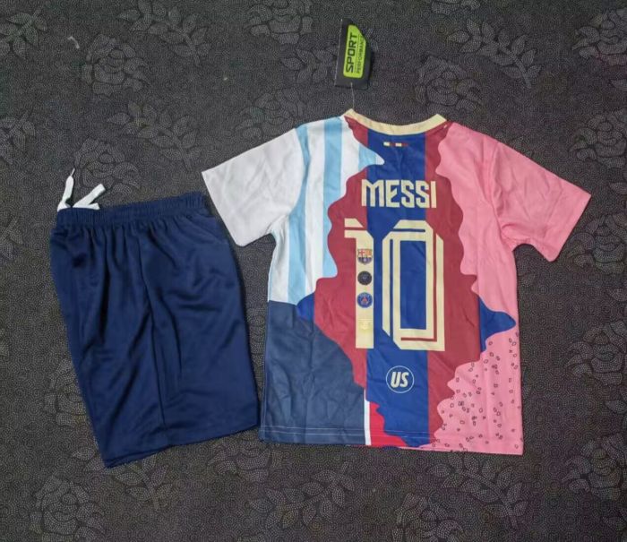 Youth Uniform Kids Kit Messi Team 2025-2026 Inter Miami Barcelona Argentina PSG Soccer Jersey Shorts Child Football Set