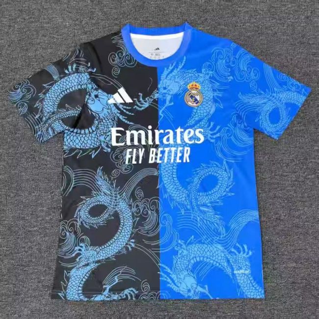 Fans Version 2025-2026 Real Madrid Black/Blue Dragon Soccer Jersey Real Football Shirt