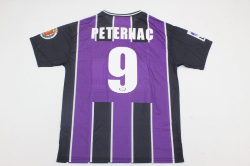 with LFP Patch Retro Jersey 1999-2000 Real Valladolid PETERNAC 9 Away Purple Soccer Jersey Vintage Football Shirt