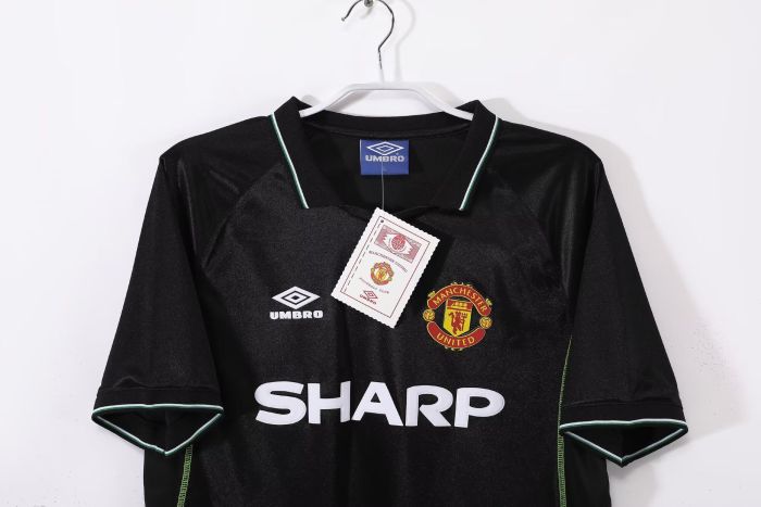 Retro Jersey 1998-1999 Manchester United Third Away Black Soccer Jersey White Man Utd Football Shirt
