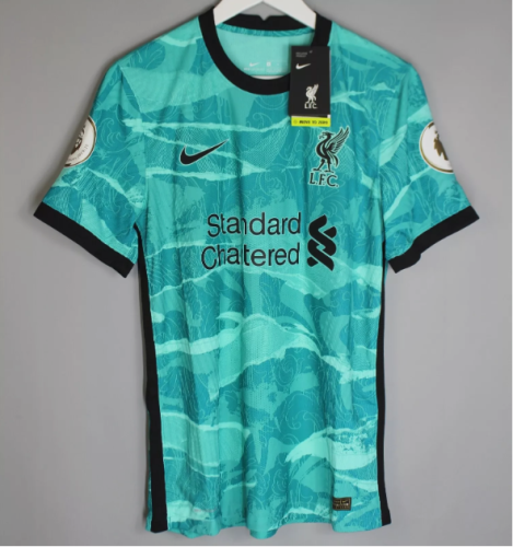 with EPL Patch Retro Jersey 2020-2021 Liverpool Away Green Soccer Jersey Vintage Football Shirt
