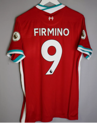 with EPL Patch Retro Jersey 2020-2021 Liverpool FIRMINO 9 Home Soccer Jersey Vintage Football Shirt