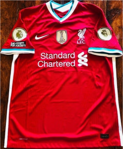 with Golden FIFA+EPL+Racism Patch Retro Jersey 2020-2021 Liverpool Home Soccer Jersey Vintage Football Shirt