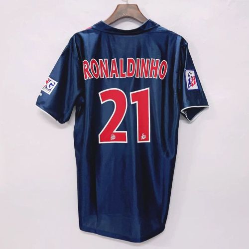 with Patch Retro Jersey 2001-2002 PSG RONALDINHO 21 Home Soccer Jersey Vintage Paris Football Shirt